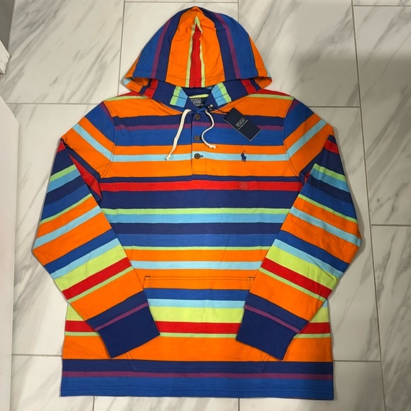 Men’s Polo Ralph Lauren Striped Henley Pullover Hoodie - Picture 1 of 5